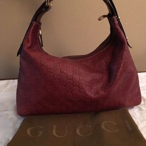 GUCCI Horsebit Chain Hobo Leather Bag